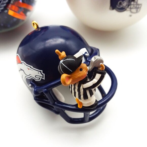 VTG Denver Broncos Christmas Ornaments Set Glass Bulb Mini Football Helmet NFL - Picture 2 of 9
